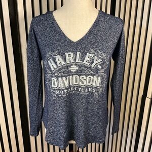 Harley-Davidson Navy V-Neck Long Sleeve, Sz M